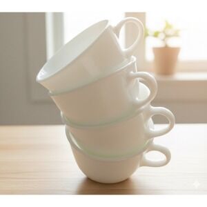 Pyrex + Corning Vtg White Milk Glass Coffee Tea Cups Mixed Set of 6 USA Classic